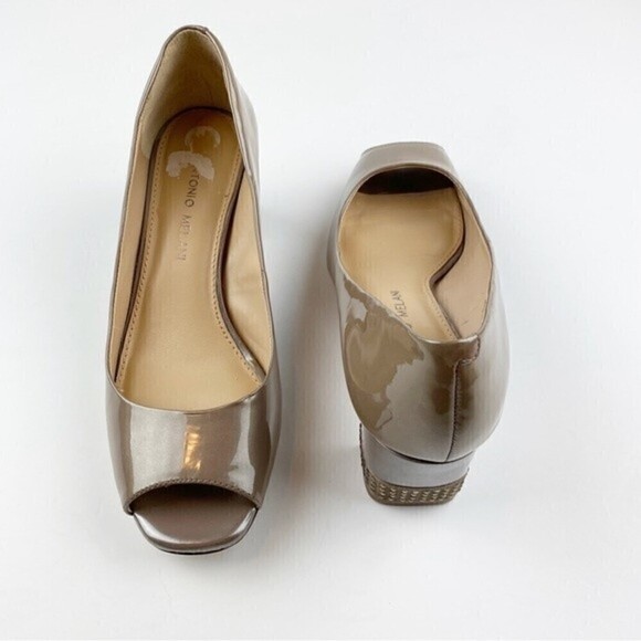 Antonio Melani Peep Toe Patent Leather Studded Block Heels Size 7.5 - Picture 3 of 12